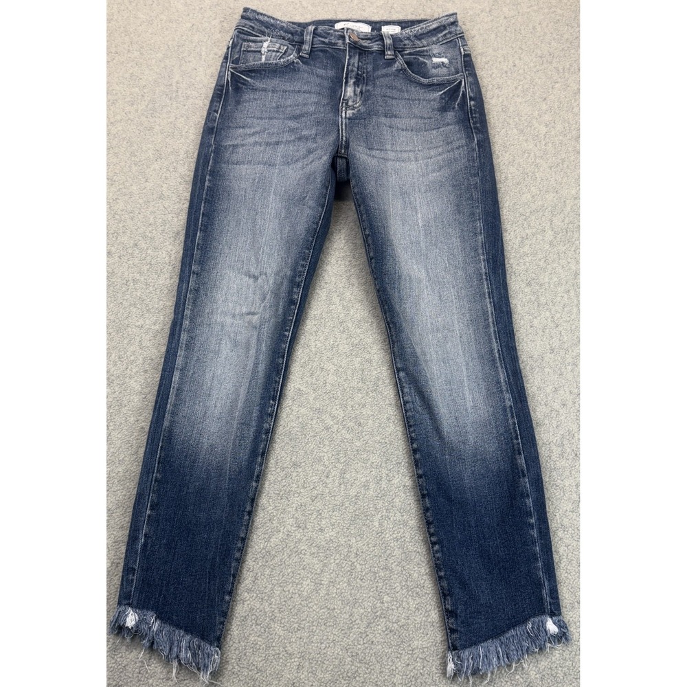 KanCan Signature Womens Ankle Skinny Jeans Blue Denim Mid Rise Frayed Hem 25